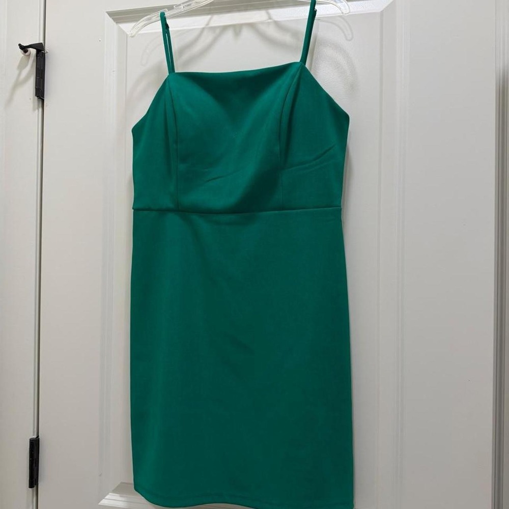 Crystal Doll Green Bodycon Mini Dress Emerald Spaghetti Strap Size 11
